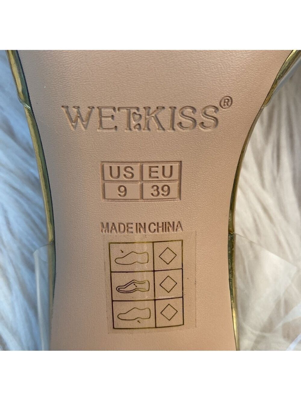 Wetkiss Clear and Gold Slingback Heels, Size 9 - Picture 13 of 17